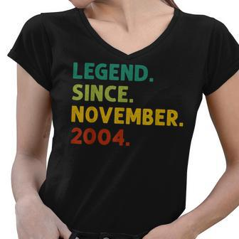 18 Years Old Gifts Legend Since November 2004 18Th Birthday Women V-Neck T-Shirt - Thegiftio UK