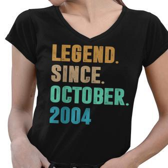 18 Years Old Gifts Legend Since October 2004 18Th Birthday V2 Women V-Neck T-Shirt - Thegiftio UK