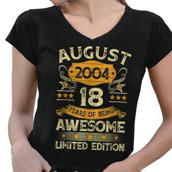 18 Years Old Gifts Vintage August 2004 18Th Birthday Gifts Women V-Neck T-Shirt - Thegiftio UK