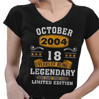 18 Years Old Legend Since October 2004 18Th Birthday Gifts V2 Women V-Neck T-Shirt - Thegiftio UK