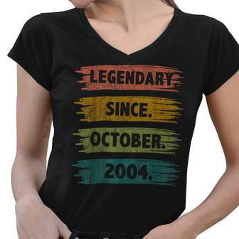 18 Years Old Legend Since October 2004 18Th Birthday Gifts Women V-Neck T-Shirt - Thegiftio UK