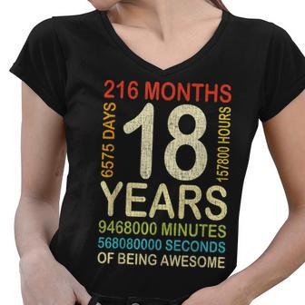 18Th Birthday 18 Years Old Vintage Retro 216 Months Boy Girl Women V-Neck T-Shirt - Seseable
