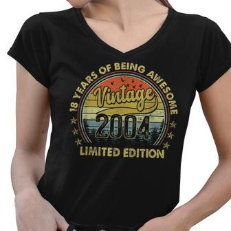 18Th Birthday Gifts Vintage 2004 18 Years Of Being Awesome Women V-Neck T-Shirt - Thegiftio UK