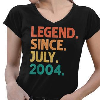18Th Birthday Legend Since July 2004 18 Years Old Vintage Women V-Neck T-Shirt - Seseable