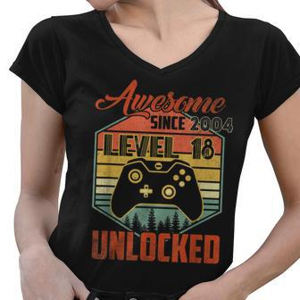 18Th Year Old Birthday Gift Awesome Since 2004 Video Gamer Women V-Neck T-Shirt - Seseable