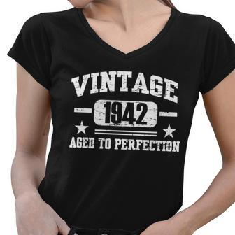1942 Vintage Aged To Perfection Birthday Gift Tshirt Women V-Neck T-Shirt - Monsterry UK