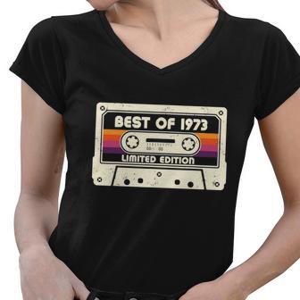 1973 Old Cassette Tape Birthday 50Th Birthday 1973 Vintage Women V-Neck T-Shirt - Monsterry AU