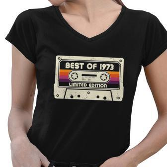 1973 Old Cassette Tape Funny 50Th Birthday Vintage Women V-Neck T-Shirt - Monsterry AU
