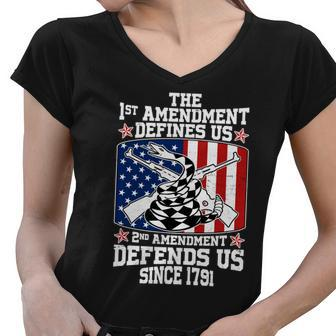 1St Amendment Defines Us 2Nd Amendment Defends Us Since 1791 Tshirt Women V-Neck T-Shirt - Monsterry UK