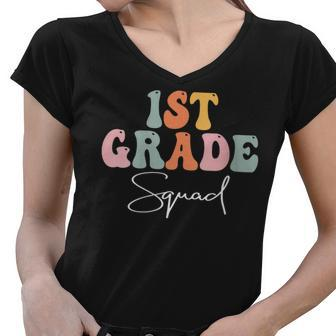 1St Grade Squad Retro Groovy Happy First Day Of School Women V-Neck T-Shirt - Thegiftio UK