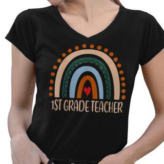1St Grade Teacher Rainbow Appreciation Day Back To School Women V-Neck T-Shirt - Thegiftio UK
