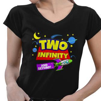 2 Year Old Two Infinity And Beyond 2Nd Birthday Boys Girls Women V-Neck T-Shirt - Monsterry