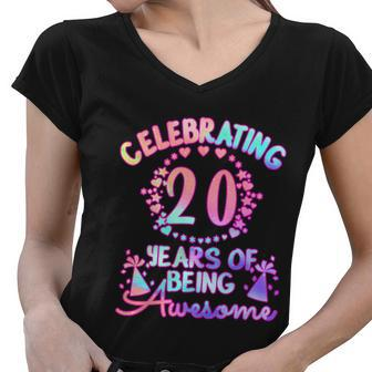 20 Years Of Being Awesome 20 Year Old Birthday Girl Graphic Design Printed Casual Daily Basic Women V-Neck T-Shirt - Thegiftio UK