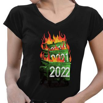 2022 Double Dumpster Fire 2022 Big Trash Can Burned Meme Women V-Neck T-Shirt - Monsterry