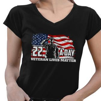 22 Per Day Veteran Lives Matter Suicide Awareness Usa Flag Gift Graphic Design Printed Casual Daily Basic Women V-Neck T-Shirt - Thegiftio UK
