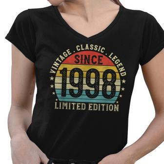 24Th Birthday Born In 1998 Vintage Classic 24 Year Old Women V-Neck T-Shirt - Seseable