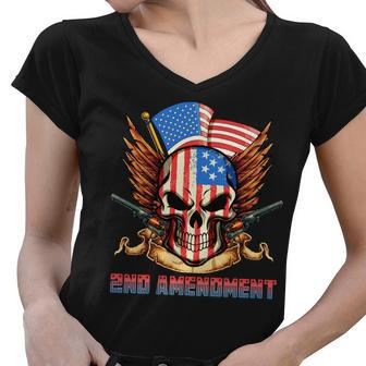 2Nd Amendment Usa Patriotic Skull Women V-Neck T-Shirt - Monsterry DE