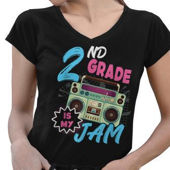 2Nd Grade Is My Jam Vintage 80S Boombox Teacher Student V3 Women V-Neck T-Shirt - Seseable