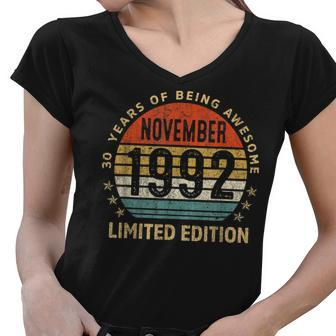 30Th Birthday Gift November 1992 Limited Edition 30 Year Old V3 Women V-Neck T-Shirt - Thegiftio UK