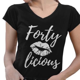 40Th Birthday Fortylicious 40 Year Old Birthday V2 Women V-Neck T-Shirt - Monsterry