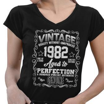 40Th Birthday Vintage 1982 Aged To Perfection Genuine Women V-Neck T-Shirt - Monsterry CA