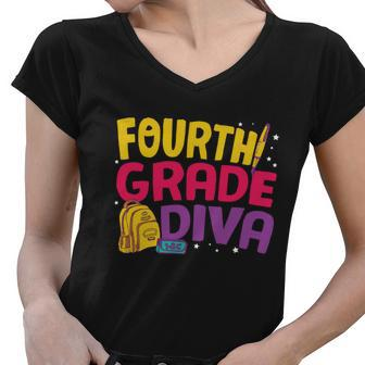 4Th Grade Diva Back To School First Day Of School Women V-Neck T-Shirt - Monsterry