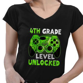 4Th Grade Level Unlocked Graphic Video Gamer Back To School Women V-Neck T-Shirt - Monsterry AU