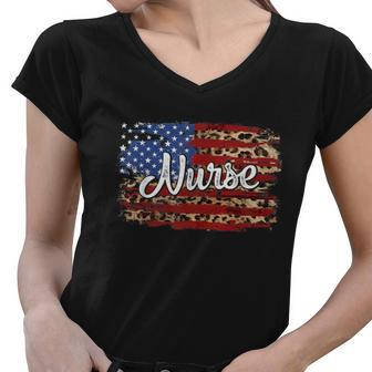4Th July Independence Day American Flag Cute Graphic Nurse Gift Women V-Neck T-Shirt - Monsterry