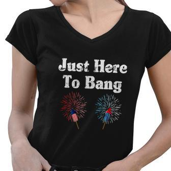 4Th Of July 2022 Just Here To Bang Women V-Neck T-Shirt - Monsterry