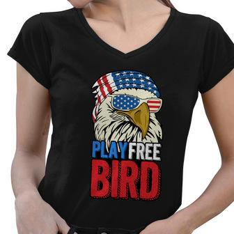 4Th Of July American Flag Bald Eagle Mullet Play Free Bird Gift Women V-Neck T-Shirt - Monsterry
