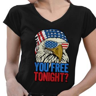 4Th Of July American Flag Bald Eagle Mullet You Free Tonight Gift Women V-Neck T-Shirt - Monsterry UK