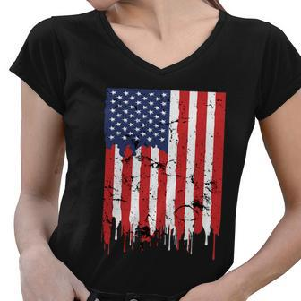4Th Of July American Flag Vintage Design Patriotic Women V-Neck T-Shirt - Monsterry CA