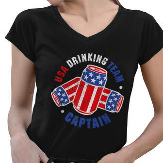 4Th Of July Beer Can Flag Usa Drinking Team Women V-Neck T-Shirt - Monsterry DE