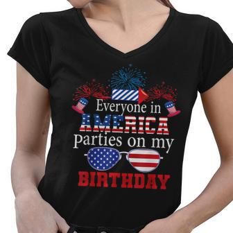 4Th Of July Birthday Gifts Funny Bday Born On 4Th Of July Women V-Neck T-Shirt - Seseable