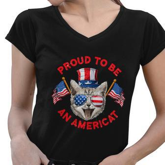 4Th Of July Cat Pround To Be Americat Women V-Neck T-Shirt - Monsterry AU