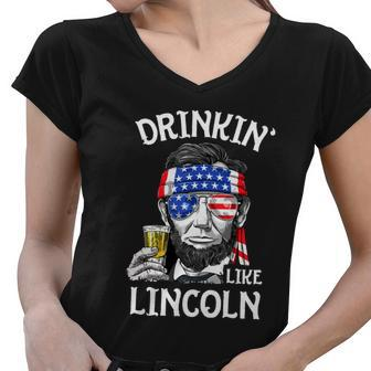 4Th Of July Drinking Like Lincoln Abraham Women V-Neck T-Shirt - Monsterry