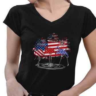 4Th Of July Funny American Flag Flamingo Party Women V-Neck T-Shirt - Monsterry