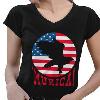 4Th Of July Funny Funny Gift Eagle Mullet Murica Patriotic Flag Gift Women V-Neck T-Shirt - Monsterry