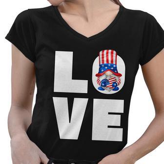 4Th Of July Gnome For Women Patriotic American Flag Heart Gift Women V-Neck T-Shirt - Monsterry UK