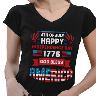 4Th Of July Happy Patriotic Day 1776 God Bless America Gift Women V-Neck T-Shirt - Monsterry AU