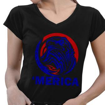 4Th Of July Merica Eagle Proud American Women V-Neck T-Shirt - Monsterry