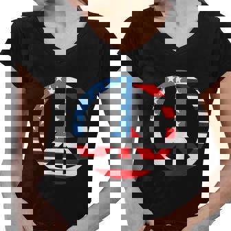 4Th Of July Peace Sign American Flag Women V-Neck T-Shirt - Monsterry