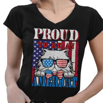 4Th Of July Proud To Be An American Cat Lover Women V-Neck T-Shirt - Monsterry
