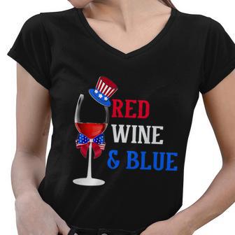 4Th Of July Red White And Blue Wine Glass Firework Drinker Tshirt Women V-Neck T-Shirt - Monsterry