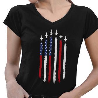 4Th Of July Red White Blue America Flag Design Women V-Neck T-Shirt - Monsterry