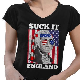 4Th Of July Suck It England Washington In Patriotic Shade Women V-Neck T-Shirt - Monsterry AU