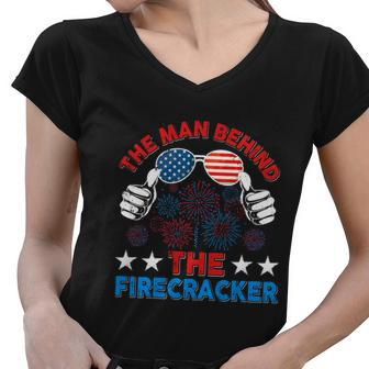 4Th Of July The Man Behind The Firecracker Patriotic Us Flag Gift Women V-Neck T-Shirt - Monsterry