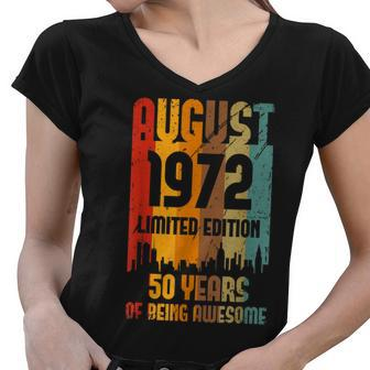 50 Years Old Vintage Awesome Since August 1972 50Th Birthday V2 Women V-Neck T-Shirt - Thegiftio UK