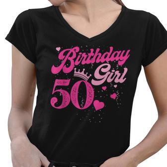 50Th Birthday Girl Crown 50 Years Old Bday Women V-Neck T-Shirt - Seseable