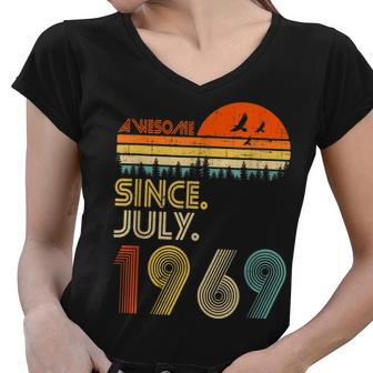 53 Years Old Awesome Since July 1969 53Rd Birthday Women V-Neck T-Shirt - Seseable